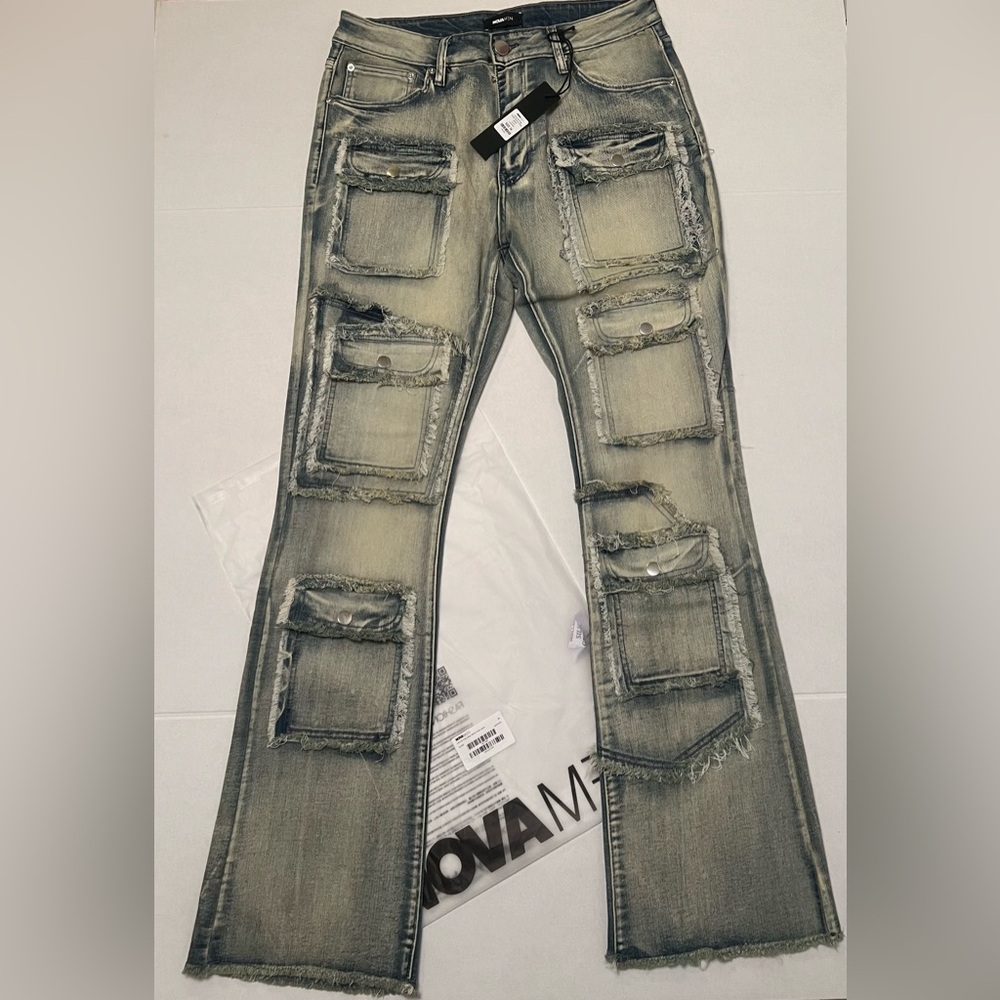 Let's Go Fray Cargo Skinny Flare Jeans - Light Wash